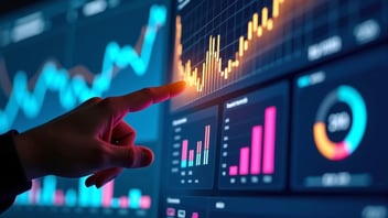 Hand zeigt auf Monitor mit Daten Dashboards